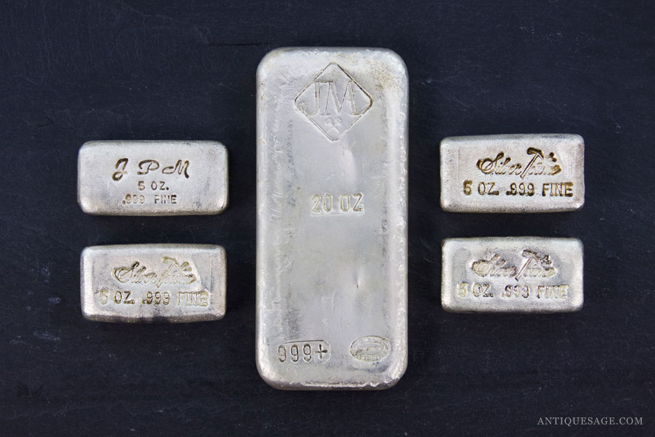 Stacked Wealth - Vintage Silver Bullion Bars - Antique Sage